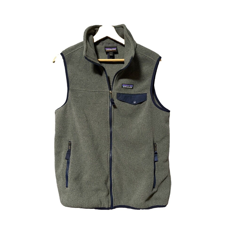 Patagonia Synchilla Snap-T Vest 25500 Mens Small Grey Navy Fleece Logo